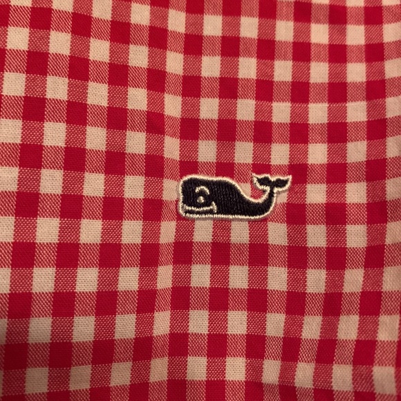 Vineyard Vines 12 - 14 M red white gingham check plaid button down collar shirt - Picture 1 of 9